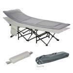 Folding Camping Cot with Mat & Pillow, Double Layer Oxford Heavy Duty Sleeping Cot with Carry Bag Light Grey