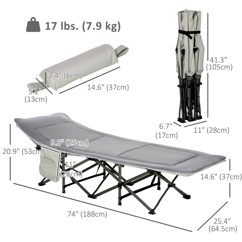 Folding Camping Cot with Mat & Pillow, Double Layer Oxford Heavy Duty Sleeping Cot with Carry Bag Light Grey
