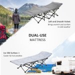 Folding Camping Cot with Mat & Pillow, Double Layer Oxford Heavy Duty Sleeping Cot with Carry Bag Light Grey