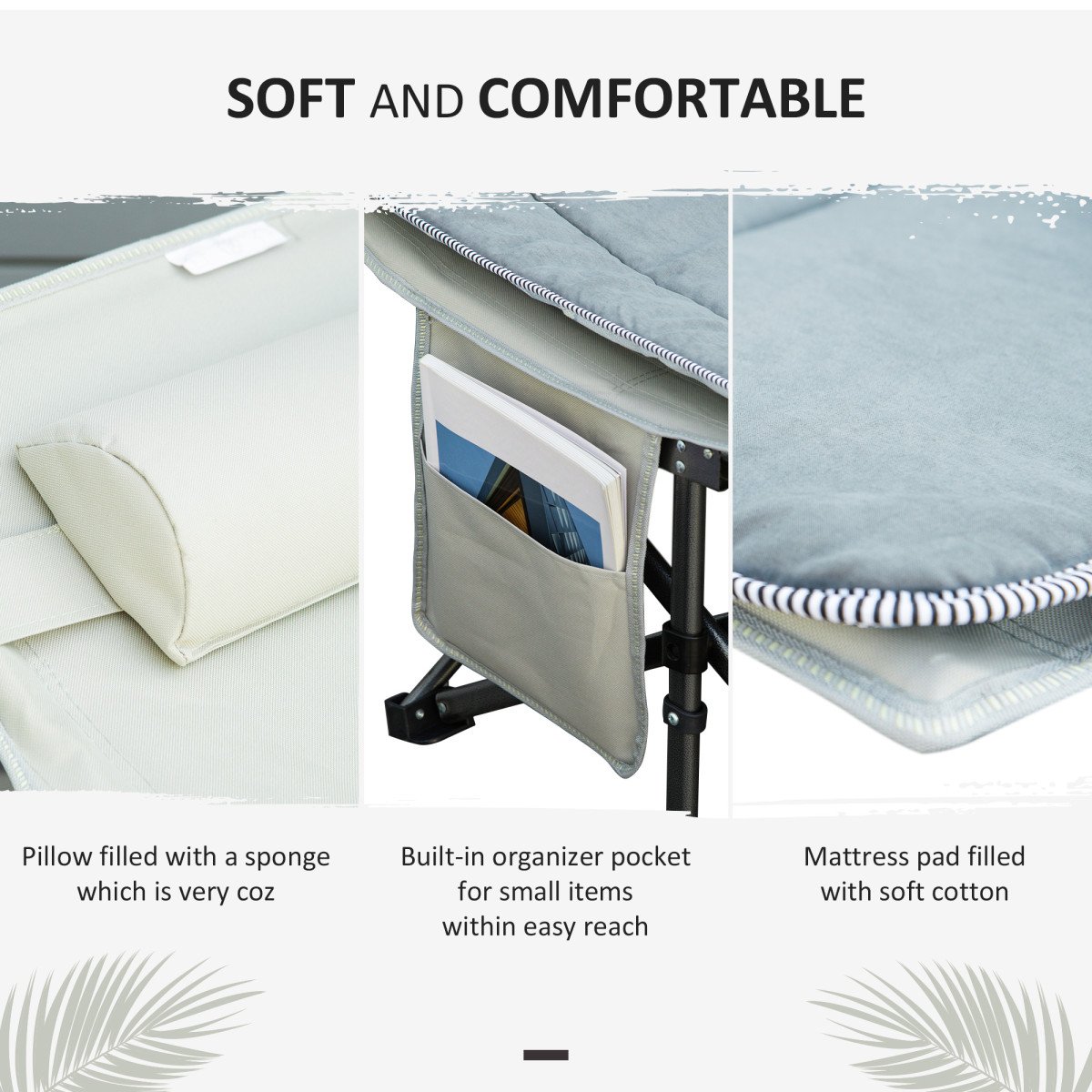 Folding Camping Cot with Mat & Pillow, Double Layer Oxford Heavy Duty Sleeping Cot with Carry Bag Light Grey