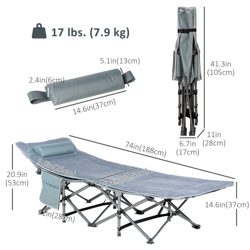 Folding Camping Cot with Mat & Pillow, Double Layer Oxford Heavy Duty Sleeping Cot with Carry Bag Dark Grey