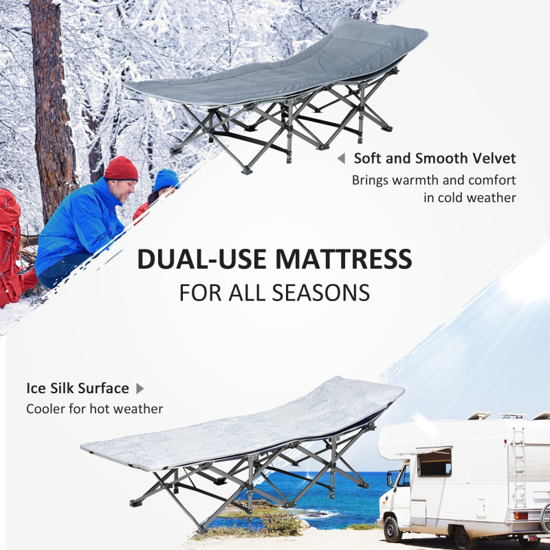 Folding Camping Cot with Mat & Pillow, Double Layer Oxford Heavy Duty Sleeping Cot with Carry Bag Dark Grey