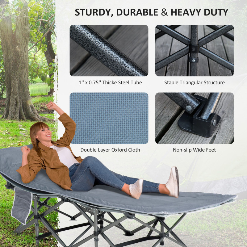 Folding Camping Cot with Mat & Pillow, Double Layer Oxford Heavy Duty Sleeping Cot with Carry Bag Dark Grey