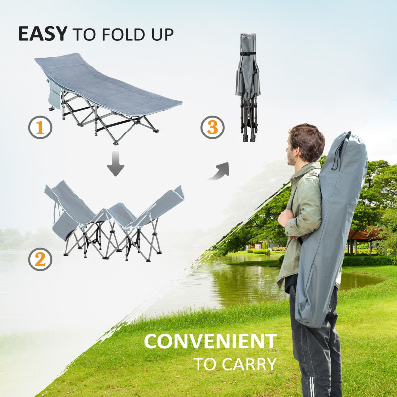 Folding Camping Cot with Mat & Pillow, Double Layer Oxford Heavy Duty Sleeping Cot with Carry Bag Dark Grey