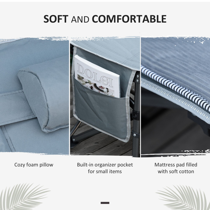 Folding Camping Cot with Mat & Pillow, Double Layer Oxford Heavy Duty Sleeping Cot with Carry Bag Dark Grey