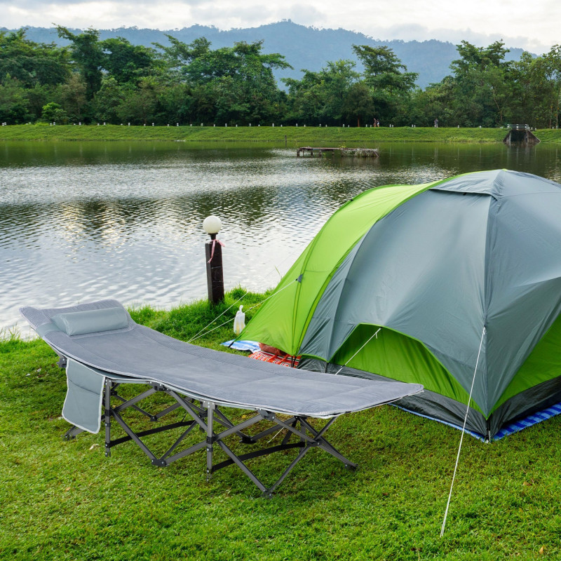 Folding Camping Cot with Mat & Pillow, Double Layer Oxford Heavy Duty Sleeping Cot with Carry Bag Dark Grey