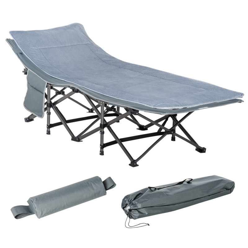 Folding Camping Cot with Mat & Pillow, Double Layer Oxford Heavy Duty Sleeping Cot with Carry Bag Dark Grey
