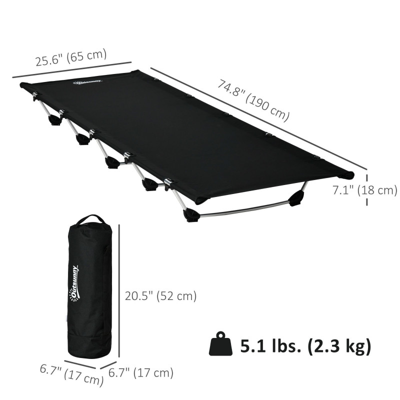 Lightweight Camping Cot, Aluminium Portable Folding Bed w/ Strong Support 331 lbs and Carry Bag for Camping, Black