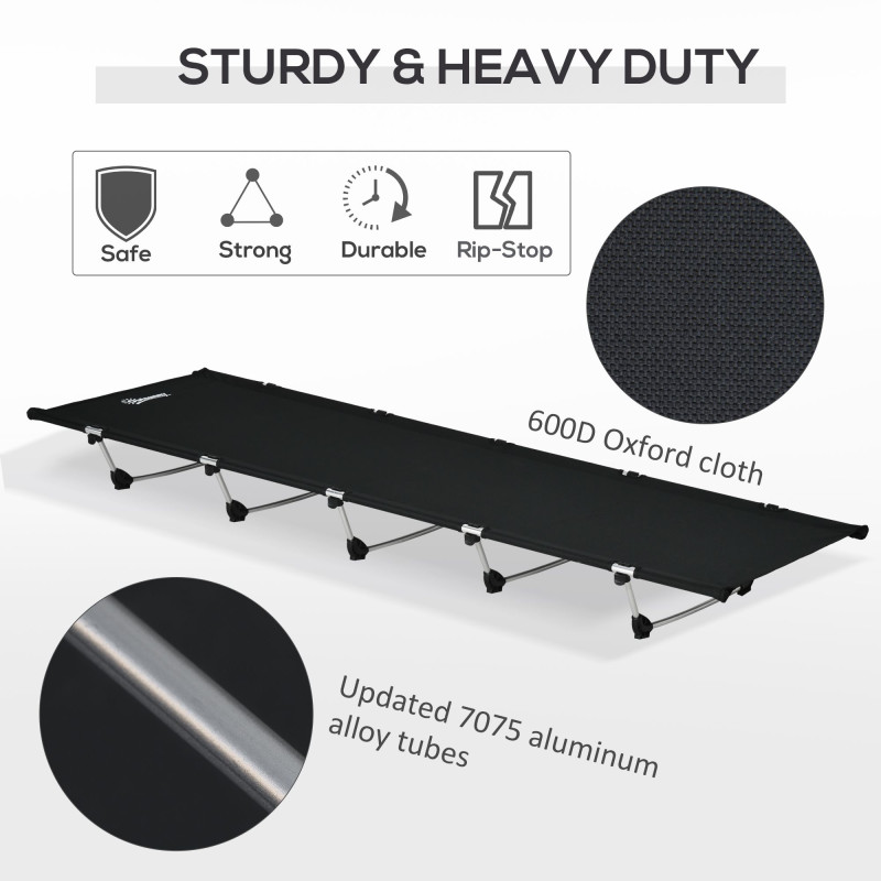 Lightweight Camping Cot, Aluminium Portable Folding Bed w/ Strong Support 331 lbs and Carry Bag for Camping, Black