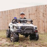 Kids 2-Seater Ride-On Police Truck Electric Car with LED Lights & MP3, White