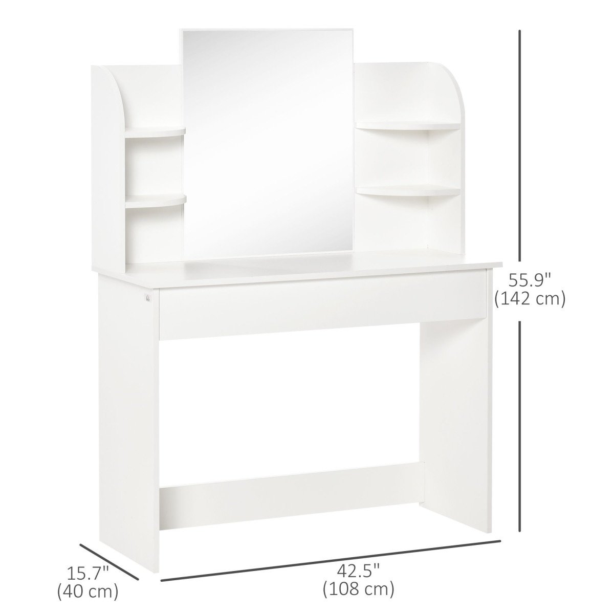 Vanity Table, Makeup Vanity with Open Shelves and Drawer, Dressing Table for Bedroom, White