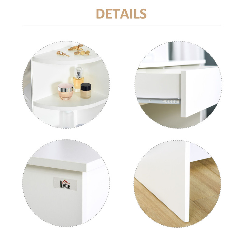 Vanity Table, Makeup Vanity with Open Shelves and Drawer, Dressing Table for Bedroom, White