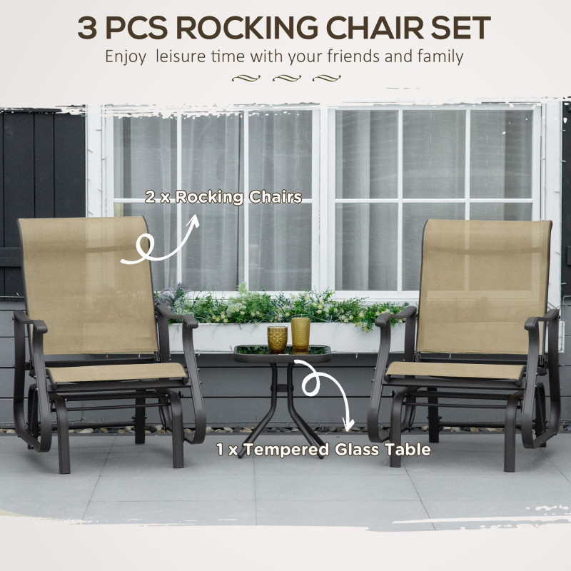 3PCs Gliding Rocking Chair & Bistro Tea Table Set, Mixed Grey