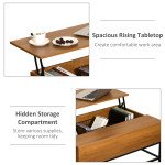 Lift Top Coffee Table with Hidden Storage Compartment Lift Tabletop Center Table for Living Room, Teak