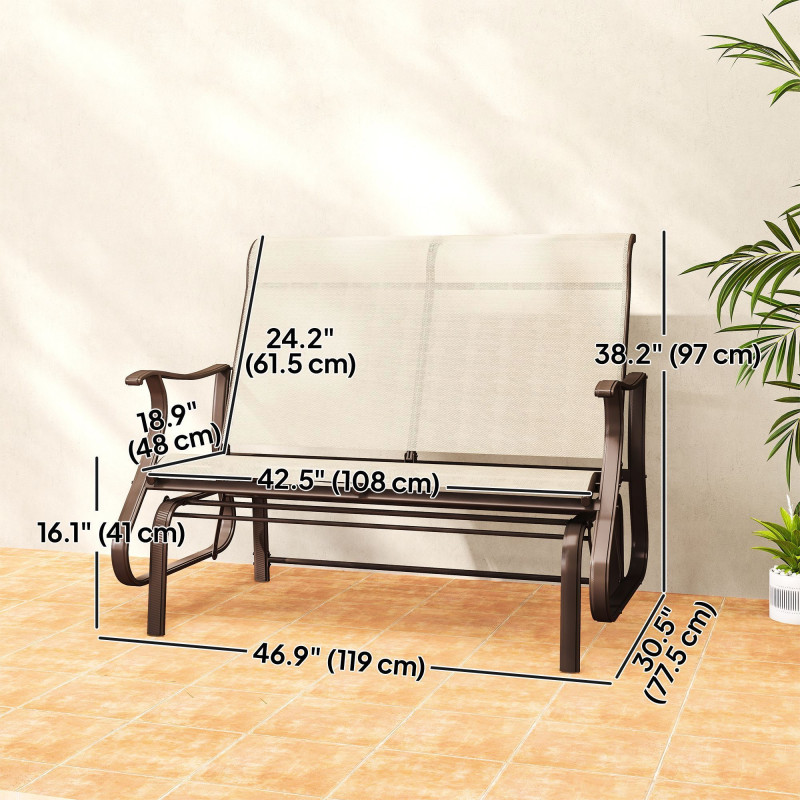 2-Person Outdoor Glider Chair, Patio Glider Rocking Chair with Mesh Seat and Backrest, Steel Frame for Outdoor, Backyard, Khaki