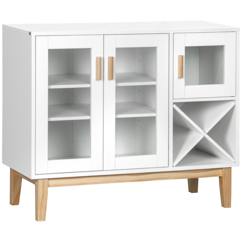Kitchen Sideboard, Coffee Bar Cabinet, Buffet Cabinet with 4-Bottle Wine Rack, Glass Door and Adjustable Shelves, White