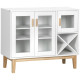 Kitchen Sideboard, Coffee Bar Cabinet, Buffet Cabinet with 4-Bottle Wine Rack, Glass Door and Adjustable Shelves, White