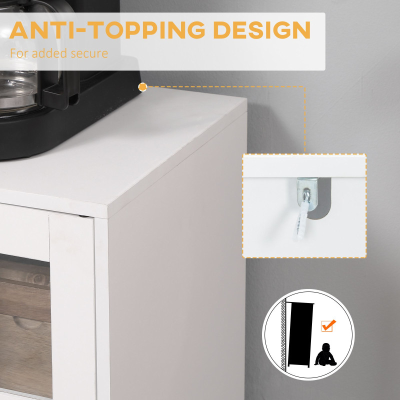 Kitchen Sideboard, Coffee Bar Cabinet, Buffet Cabinet with 4-Bottle Wine Rack, Glass Door and Adjustable Shelves, White