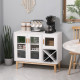 Kitchen Sideboard, Coffee Bar Cabinet, Buffet Cabinet with 4-Bottle Wine Rack, Glass Door and Adjustable Shelves, White
