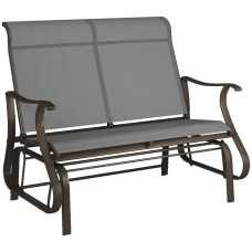 Garden Double Gliding Chair, Patio Glider Armchair for Outdoor, Backyard Mesh Seat and Backrest, Steel Frame, Light Grey