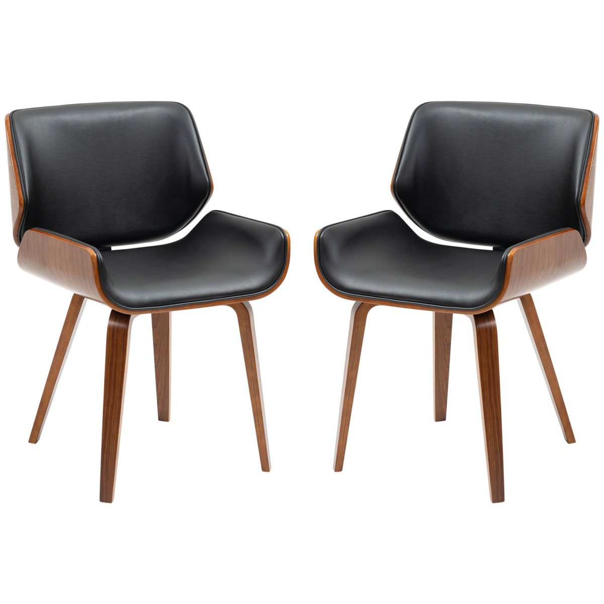 Dining Chairs Set of 2, PU Leather Kitchen Chairs with Upholstered Seats and Solid Wood Legs for Dining Room, Black