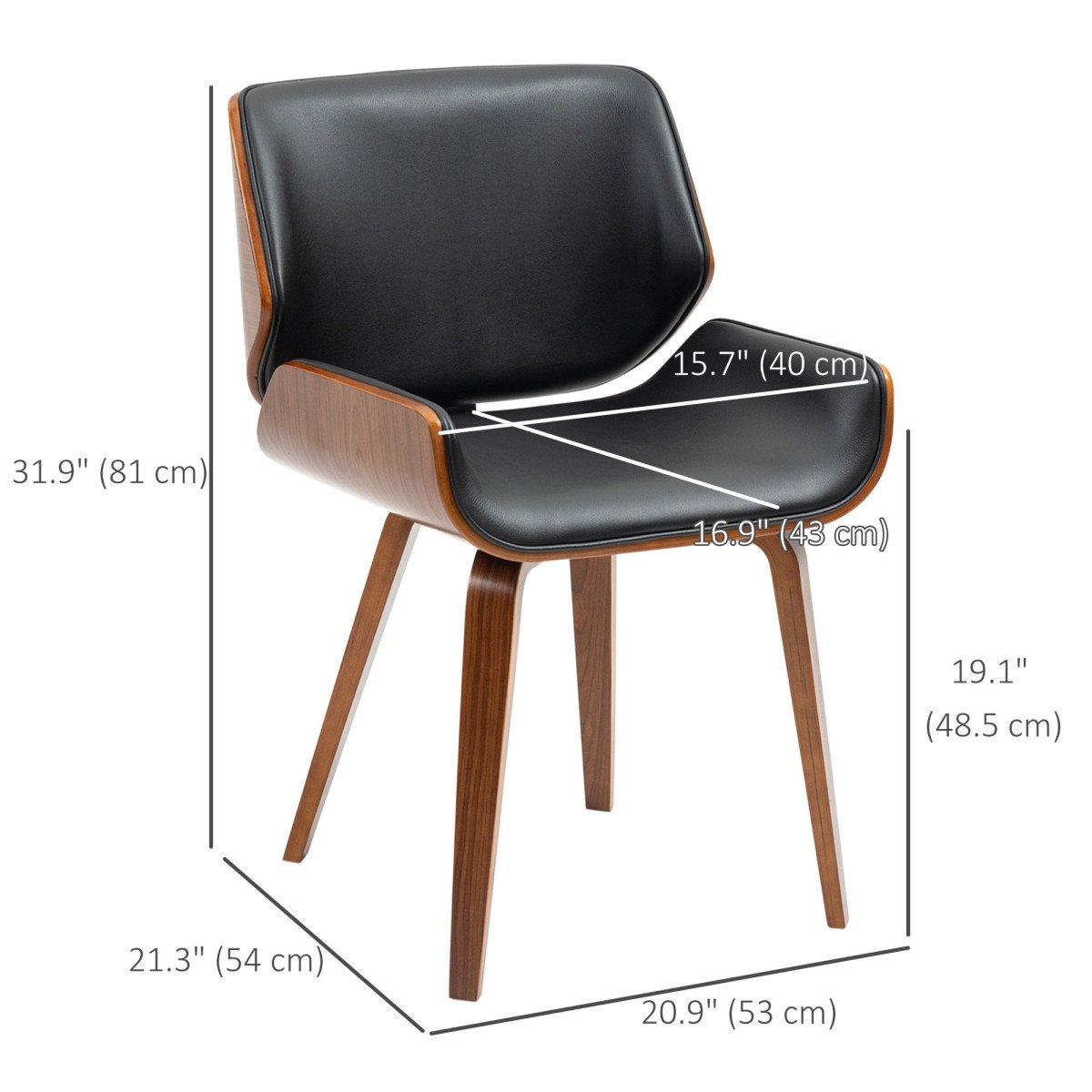 Dining Chairs Set of 2, PU Leather Kitchen Chairs with Upholstered Seats and Solid Wood Legs for Dining Room, Black