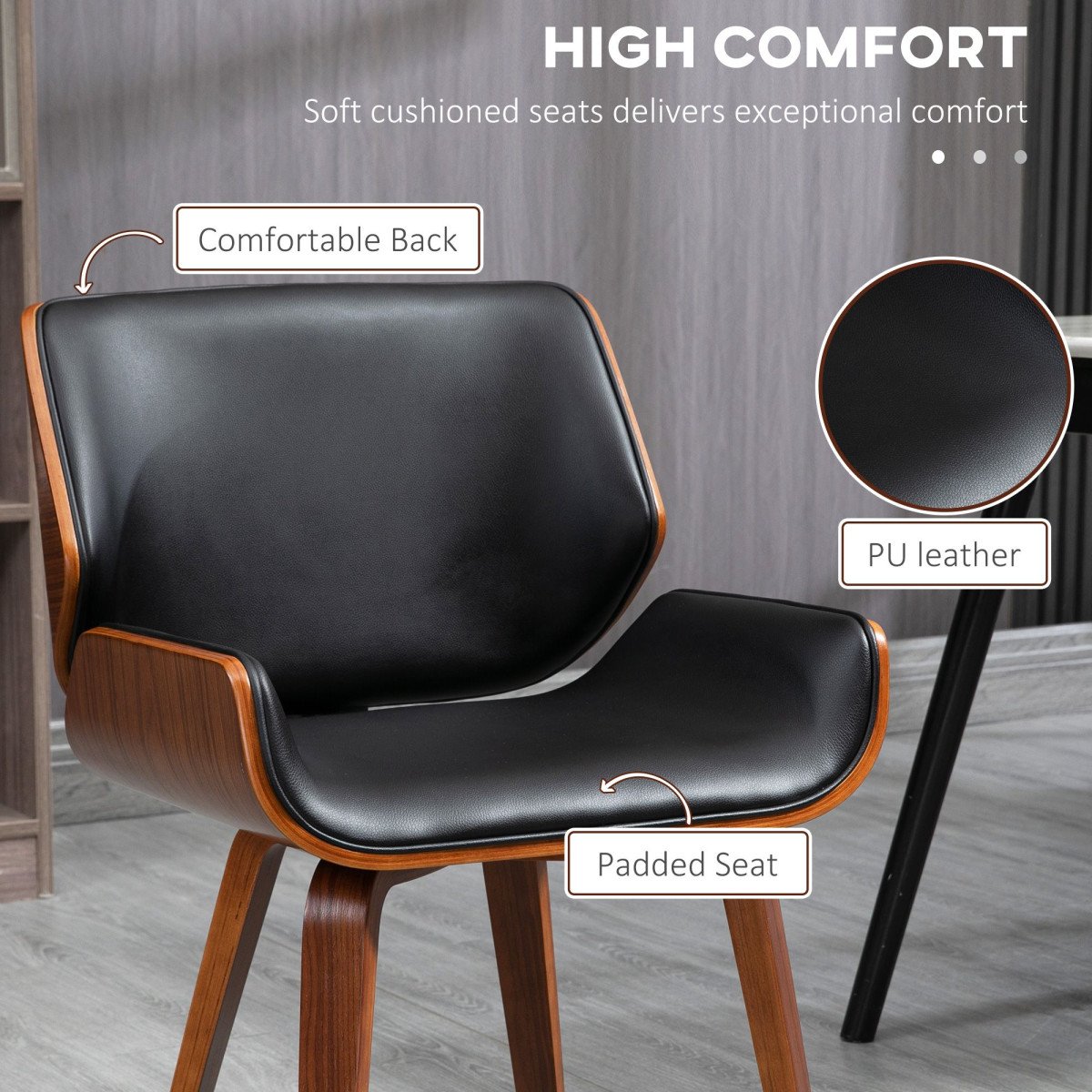 Dining Chairs Set of 2, PU Leather Kitchen Chairs with Upholstered Seats and Solid Wood Legs for Dining Room, Black