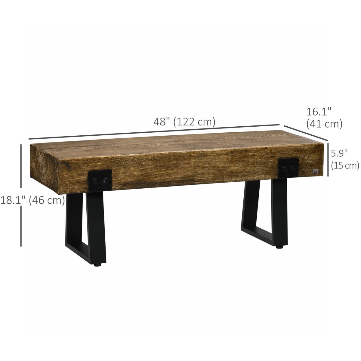 Outdoor Bench, Garden Bench with Metal Legs, Rustic Wood Effect Concrete, Indoor or Outdoor Use for Patio, Park, Porch and Lawn, Natural and Black