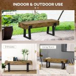 Outdoor Bench, Garden Bench with Metal Legs, Rustic Wood Effect Concrete, Indoor or Outdoor Use for Patio, Park, Porch and Lawn, Natural and Black