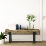 Outdoor Bench, Garden Bench with Metal Legs, Rustic Wood Effect Concrete, Indoor or Outdoor Use for Patio, Park, Porch and Lawn, Natural and Black