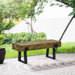Outdoor Bench, Garden Bench with Metal Legs, Rustic Wood Effect Concrete, Indoor or Outdoor Use for Patio, Park, Porch and Lawn, Natural and Black