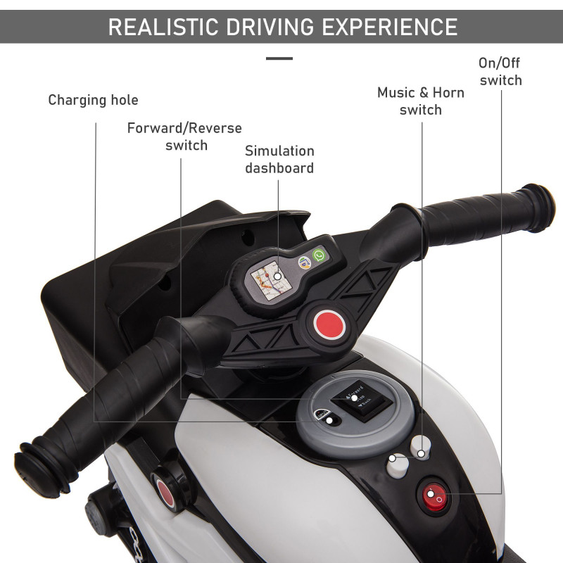 Kids Electric Pedal Motorcycle Ride-On Toy, 6V Battery Powered with Music, Horn, Headlights – Motorbike for Girls and Boys, White