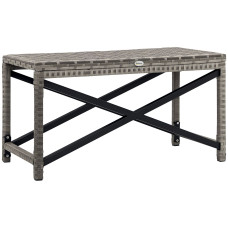 Patio Wicker End Table, Outdoor PE Rattan Side Table, with Plastic Board Under the Full Woven Table Top for Patio, Garden, Balcony, Mixed Gray