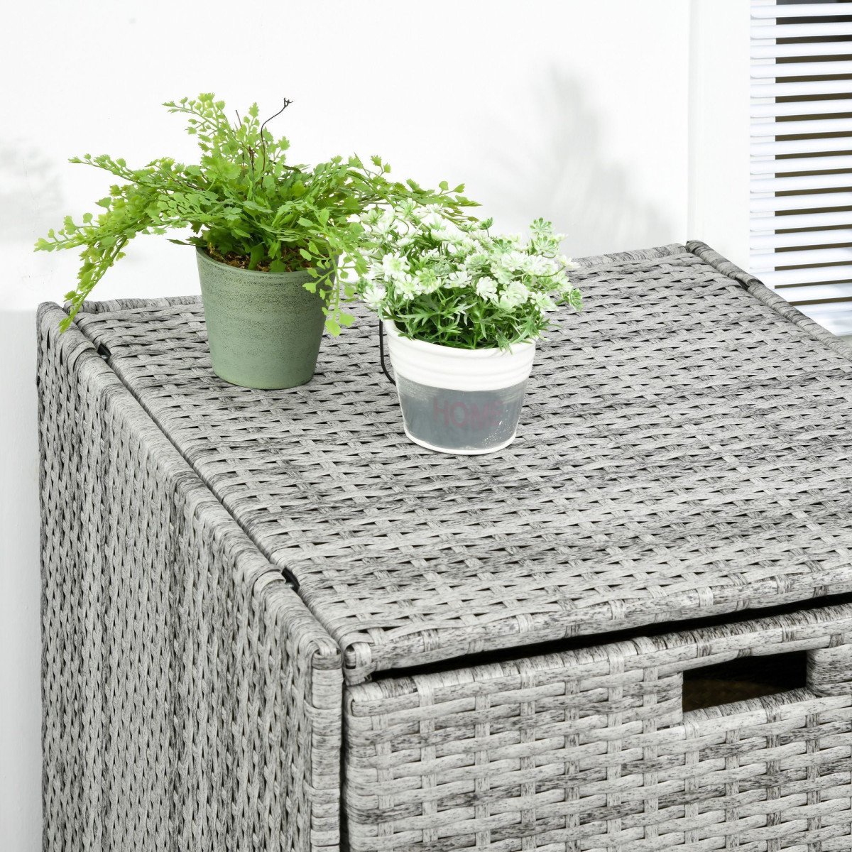 Patio Storage Cabinet, Outdoor Towel Rack for Pool, PE Rattan Wicker Hot Tub Accessory, with Basket Drawer, Mixed Grey