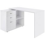L-Shaped Desk, Computer Corner Desk with Storage Shelf, Drawer, PC Table Home Office Workstation, White