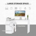 L-Shaped Desk, Computer Corner Desk with Storage Shelf, Drawer, PC Table Home Office Workstation, White