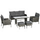 6 Piece Patio Furniture Set with Patio Chairs, Ottomans, Sofa, Glass Top Table and Cushions, Wicker Rattan Outdoor Furniture Set for Backyard, Porch, Grey