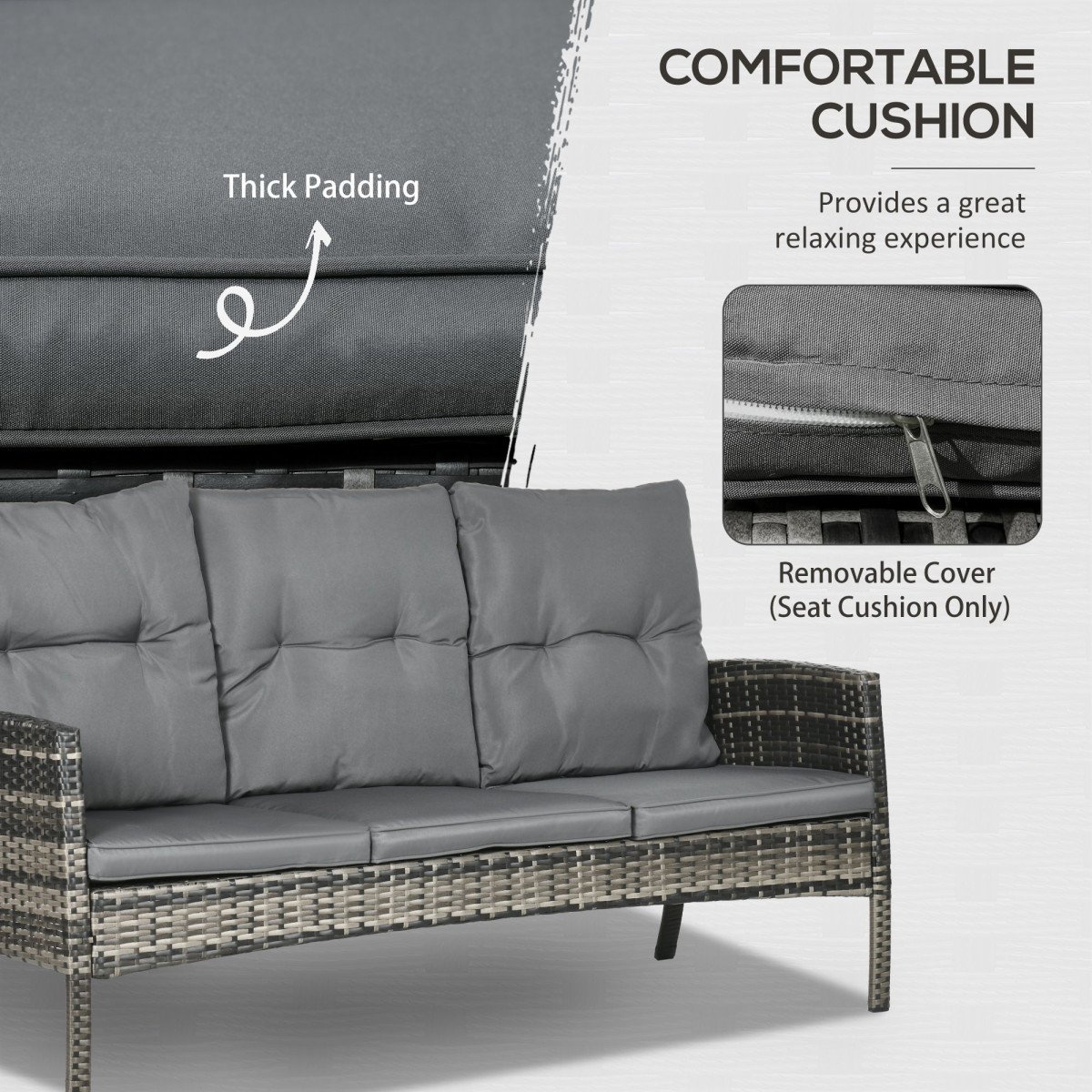 6 Piece Patio Furniture Set with Patio Chairs, Ottomans, Sofa, Glass Top Table and Cushions, Wicker Rattan Outdoor Furniture Set for Backyard, Porch, Grey