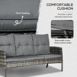 6 Piece Patio Furniture Set with Patio Chairs, Ottomans, Sofa, Glass Top Table and Cushions, Wicker Rattan Outdoor Furniture Set for Backyard, Porch, Grey