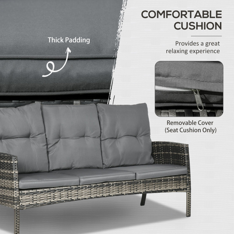 6 Piece Patio Furniture Set with Patio Chairs, Ottomans, Sofa, Glass Top Table and Cushions, Wicker Rattan Outdoor Furniture Set for Backyard, Porch, Grey