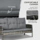 6 Piece Patio Furniture Set with Patio Chairs, Ottomans, Sofa, Glass Top Table and Cushions, Wicker Rattan Outdoor Furniture Set for Backyard, Porch, Grey