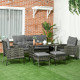 6 Piece Patio Furniture Set with Patio Chairs, Ottomans, Sofa, Glass Top Table and Cushions, Wicker Rattan Outdoor Furniture Set for Backyard, Porch, Grey
