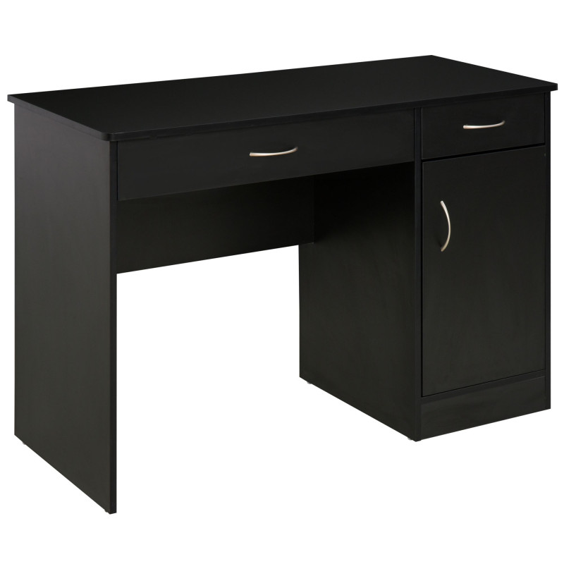 Computer Desk with Storage Drawers, Study Writing Table with Cabinet Adjustable Shelf for Home Office Workstation Bedroom, Black