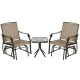 3 Piece Patio Glider Set Outdoor Gliders with Breathable Mesh Seat, Glass Top Table for Garden, Yard, Mixed Brown