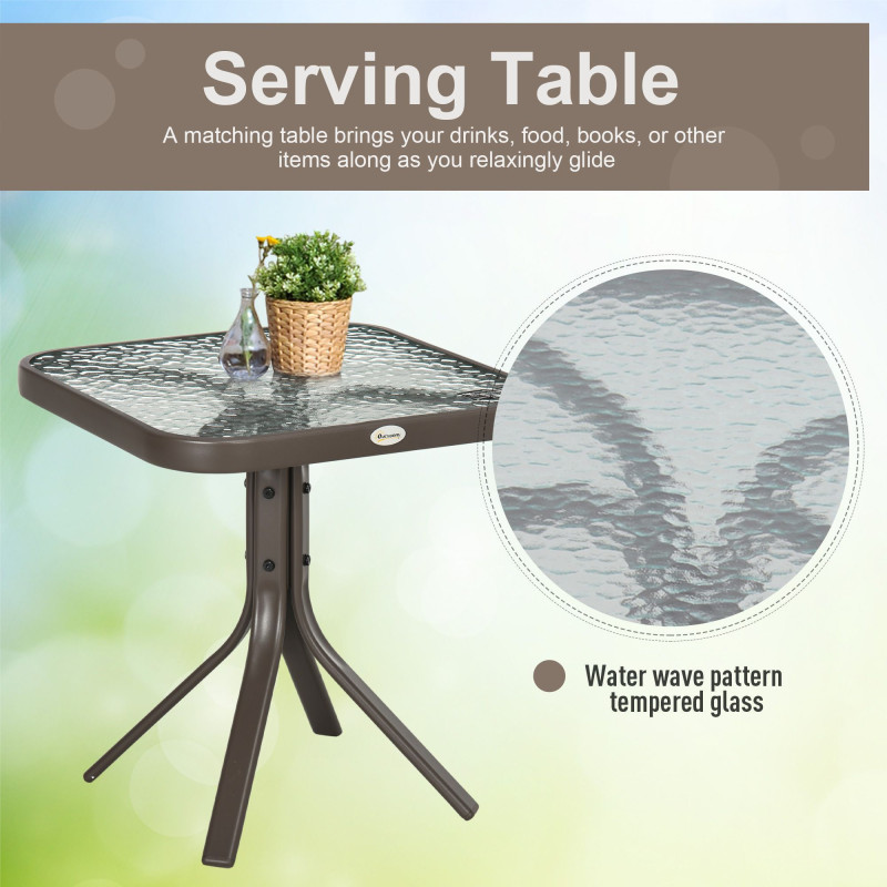 3 Piece Patio Glider Set Outdoor Gliders with Breathable Mesh Seat, Glass Top Table for Garden, Yard, Mixed Brown
