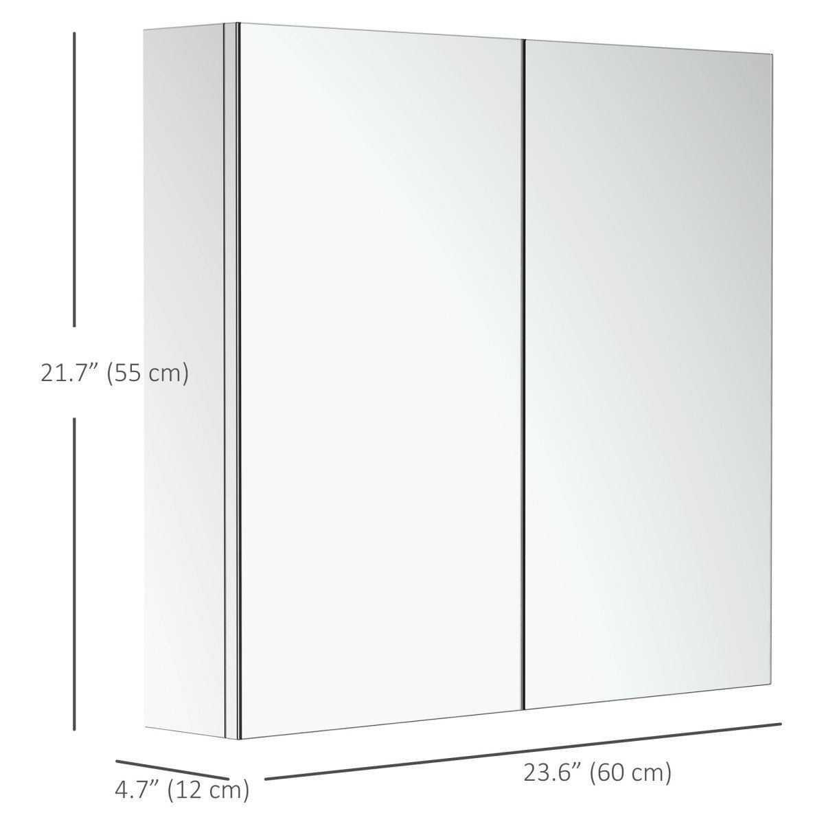Wall Mounted Mirror Cabinet, Bathroom Medicine Cabinet with Mirror, 2 Doors and 3-tier Shelving, Silver