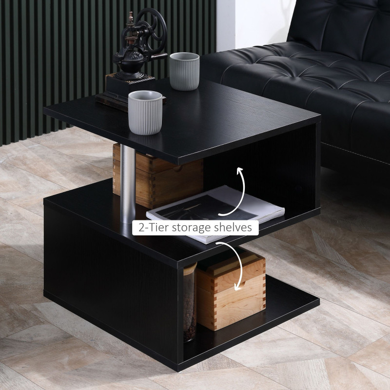 Wooden S Shape End Table 3 Tier Storage Shelves Organizer Living Room Side Table Desk Black
