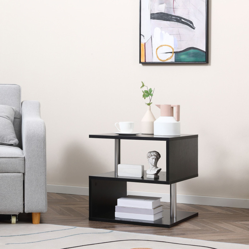 Wooden S Shape End Table 3 Tier Storage Shelves Organizer Living Room Side Table Desk Black