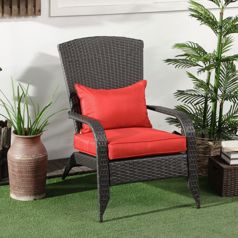 Patio Wicker Adirondack Chair, Outdoor Rattan Muskoka Chair with Cushions for Patio, Garden, Backyard, Red