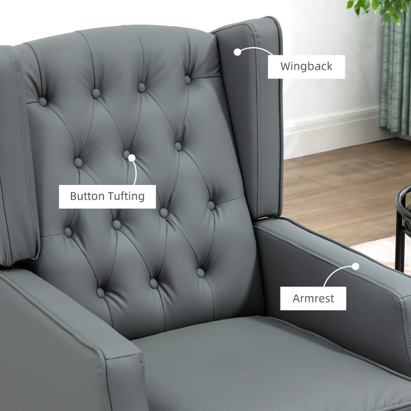 Faux Leather Armchair, Modern Accent Chair with Thick Padding for Living Room, Bedroom, Home Office, Grey